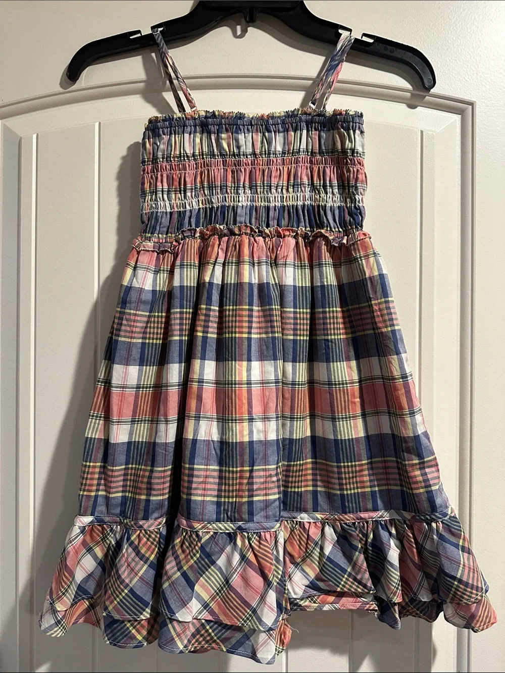 Ralph Lauren Pink, Navy & Cream Plaid Sundress with Ruffle Hem